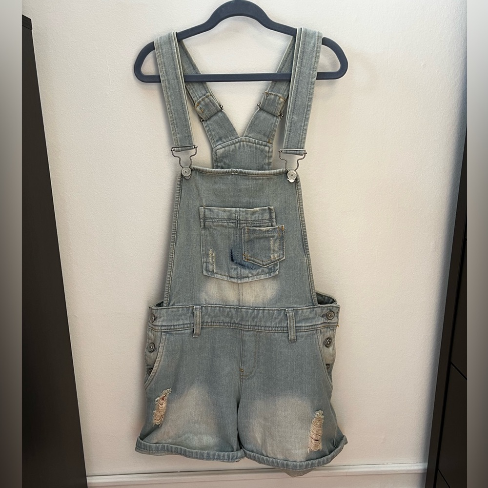 Light-wash Distressed Denim Overalls